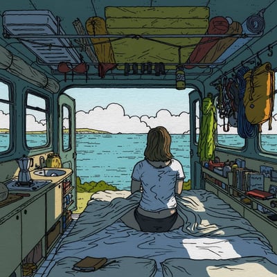 Serene Morning View from a Camper Van