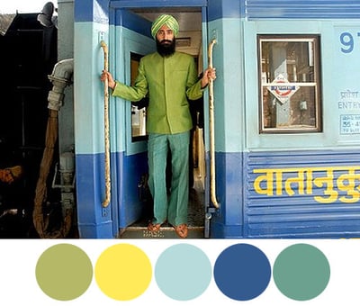 Man in Green Suit on a Blue Indian Train