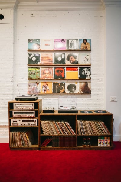 Vintage Vinyl Record Collection and Audio Setup