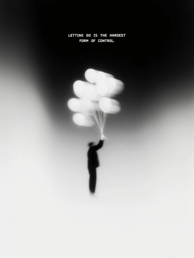 Letting Go: Minimalist Surreal Silhouette with Balloons