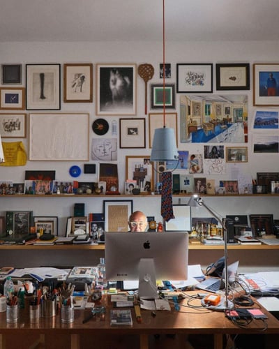 Eclectic Home Office with Gallery Wall and Creative Workspace