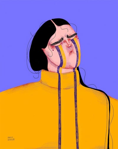 Surreal Portrait with Yellow and Purple Accents