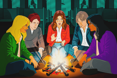 Office Campfire Storytelling Illustration