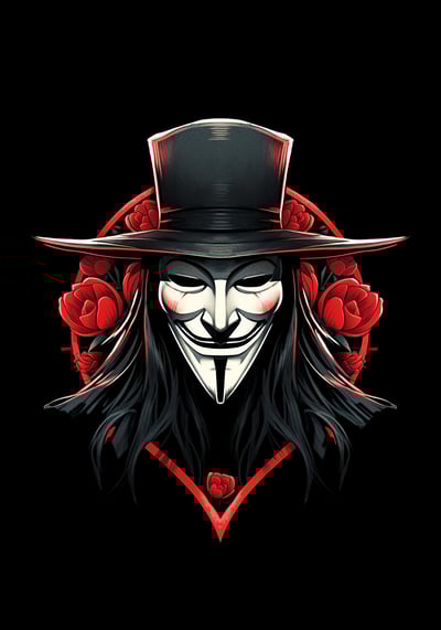 V for Vendetta Mask with Roses Illustration