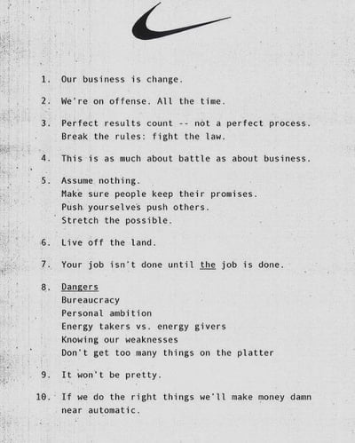 Nike's 10 Principles of Business Vintage Document