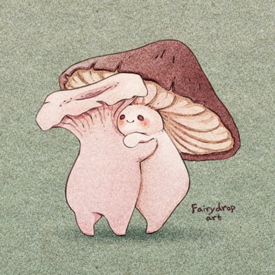 Whimsical Mushroom Friends Hugging