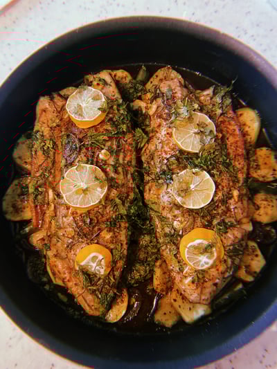 Herb-Crusted Baked Fish with Lemon Slices