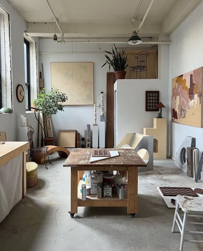 Sunlit Artist's Studio with Central Workbench