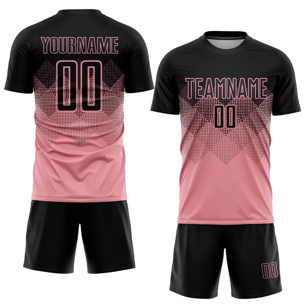 Maglia da calcio personalizzata con stampa sublimatica rosa medio nera