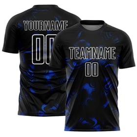 Abstrakt Blau-Weiß Sublimation Thunder Custom Liquid Uniform Jersey Fußball Schwarz