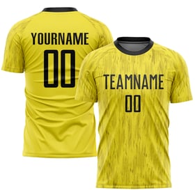 Camiseta de fútbol personalizada de sublimación negra, uniforme dorado