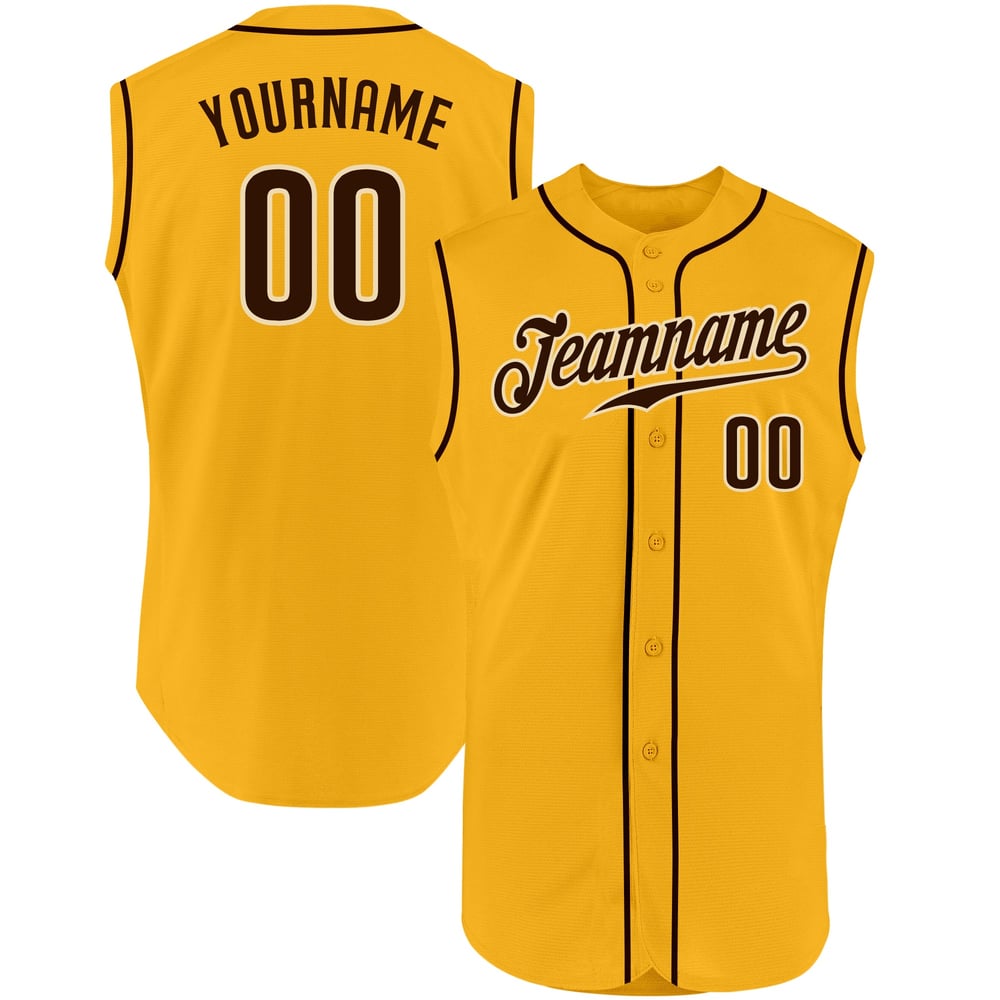 Authentic Jersey Gold Custom Sleeveless Baseball Brown-Cream