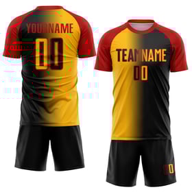 Fußballuniform Schwarz Mode Gold-Rot Sublimation Custom Jersey Gradienten