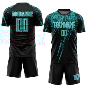Soccer Black Sublimation Uniform Aqua-White Custom Jersey