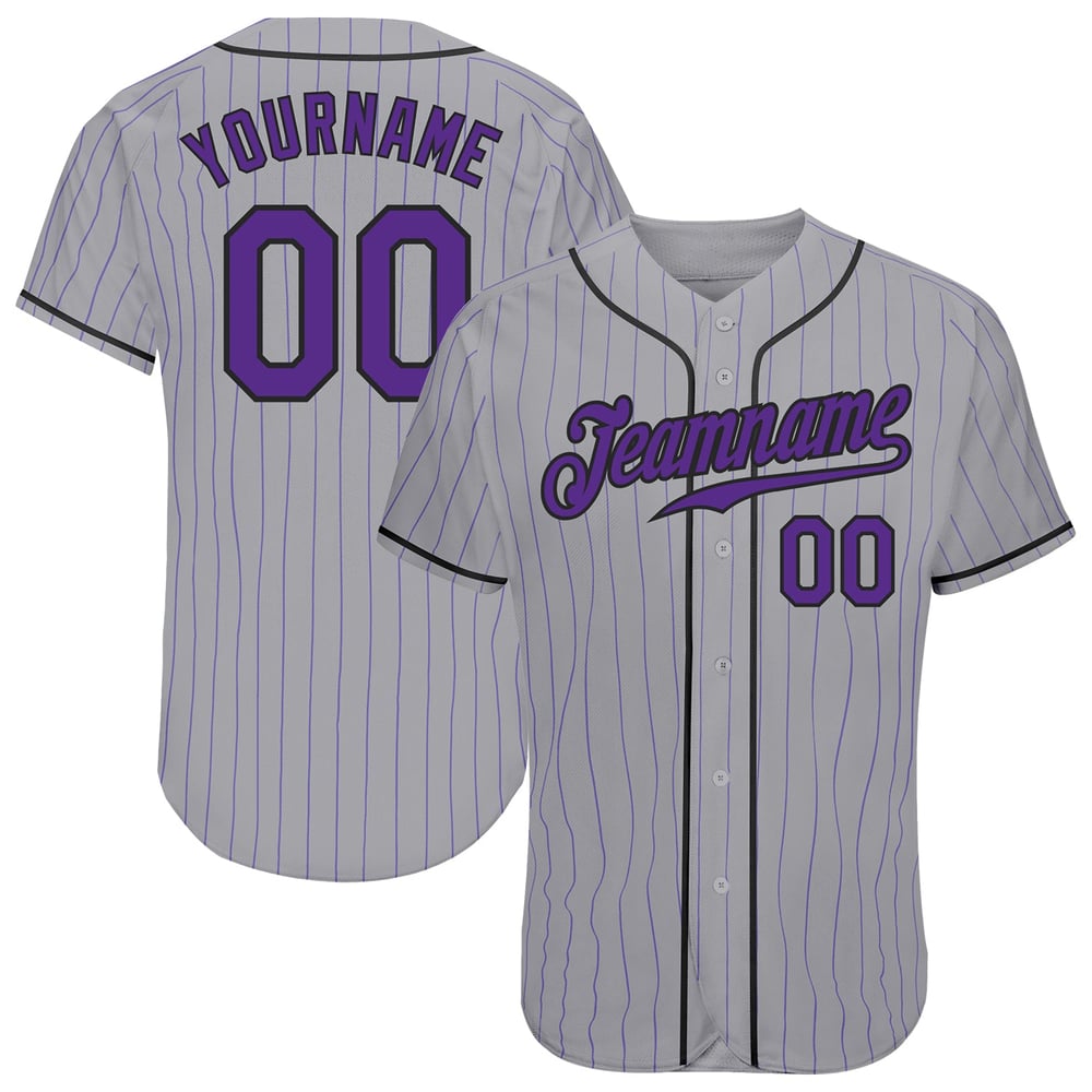 Maglia da baseball personalizzata viola a righe viola-nera autentica grigia