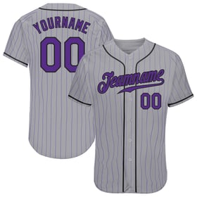 Maglia da baseball personalizzata viola a righe viola-nera autentica grigia
