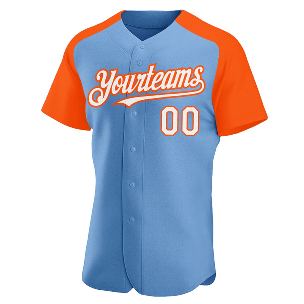 Raglan Custom White-Orange Light Jersey Blue Sleeves Baseball Authentic