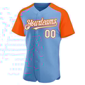 Raglan Custom White-Orange Light Jersey Blue Sleeves Baseball Authentic