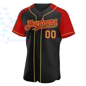 Raglan Gold-Red Black Sleeves Custom Authentic Jersey Baseball Old