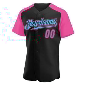 Sleeves Baseball Raglan Authentic Blue Jersey Custom Black Pink-Sky