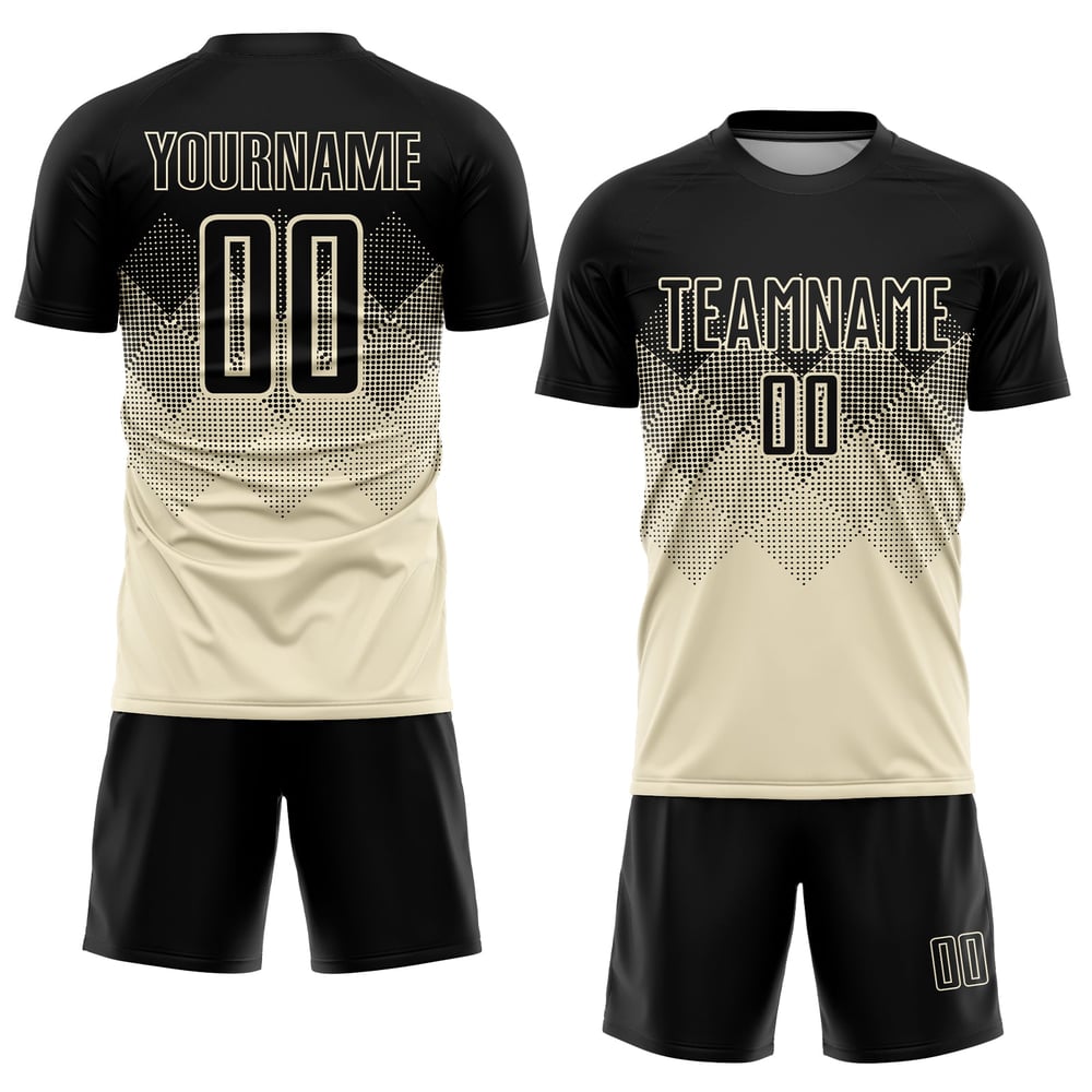Maglia da calcio personalizzata in sublimazione nera e crema