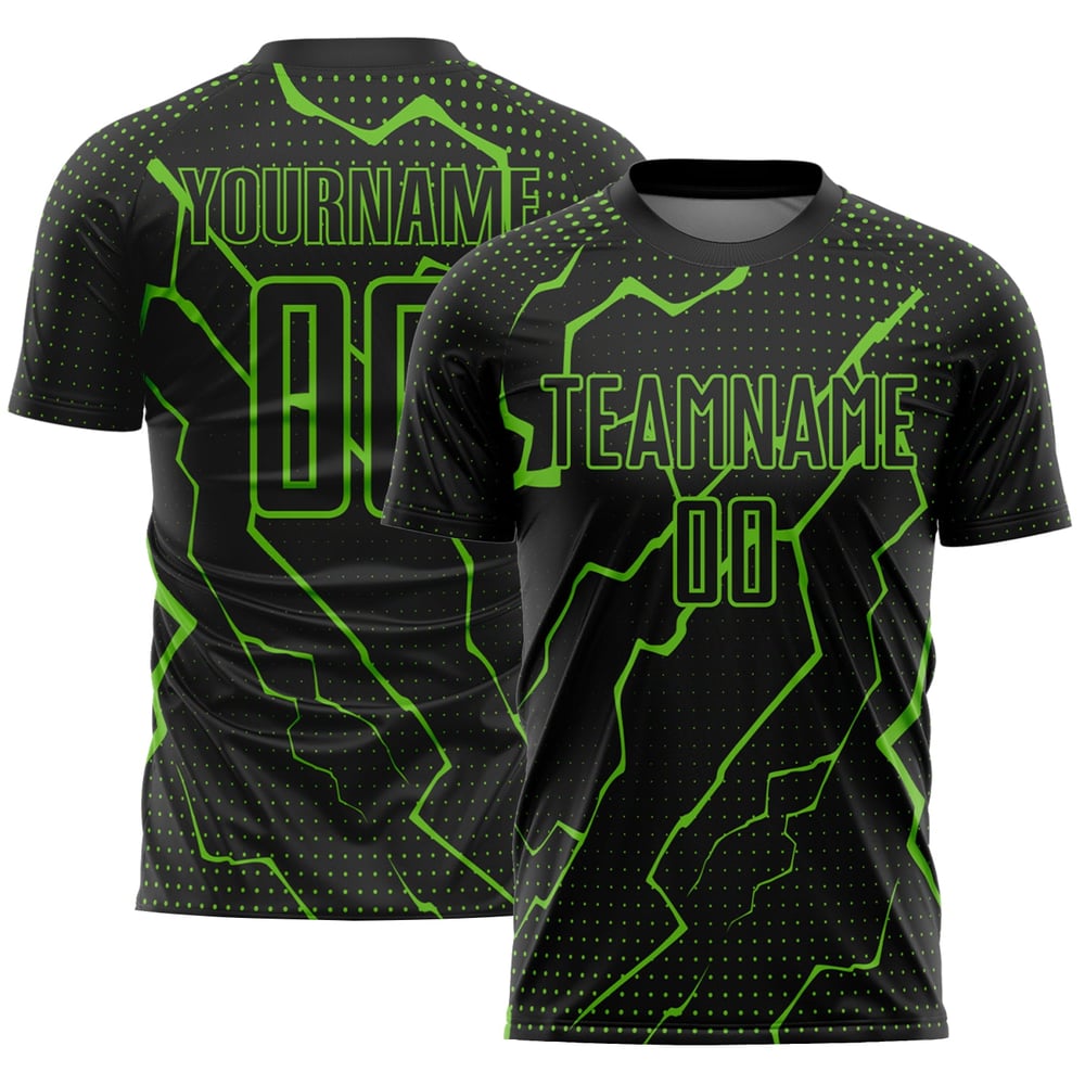 Custom Aurora Black Sublimation Jersey Green Uniform Lightning Soccer