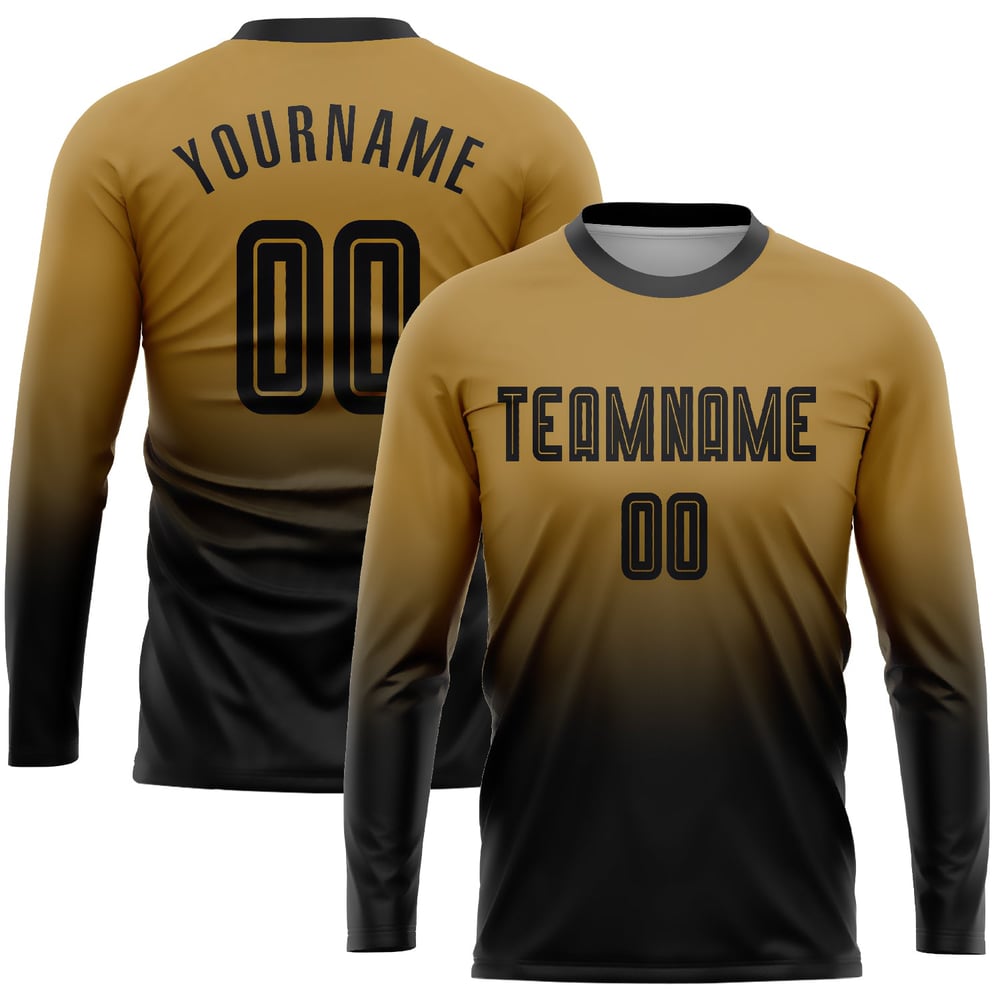 Gold Fade Custom Fußball Lange Alte Sublimation Jersey Uniform Mode Schwarz