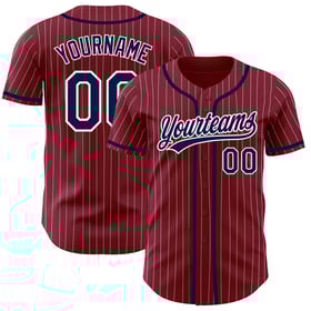 Camiseta de béisbol auténtica personalizada con rayas blancas, azul marino y carmesí