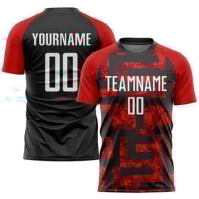 Maillot de football personnalisé à sublimation rouge, blanc et noir