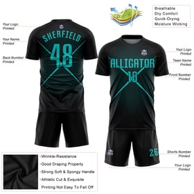 Sublimation Custom Uniform Teal Black Jersey Soccer