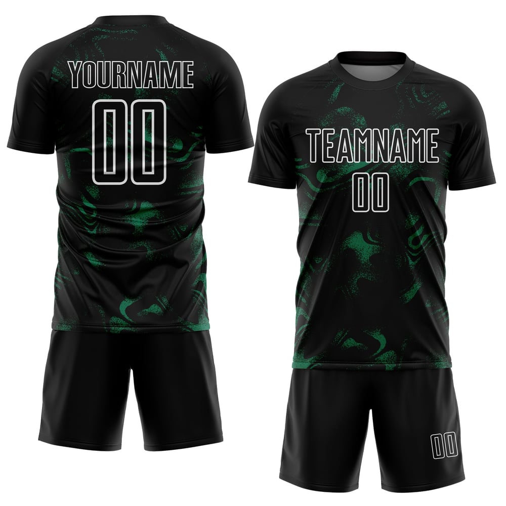 Uniform Schwarz Kelly Abstrakt Grün-Weiß Custom Jersey Liquid Sublimation Fußball