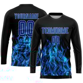 Royal-Light Black Blue Custom Soccer Sublimation Flame Uniform Jersey