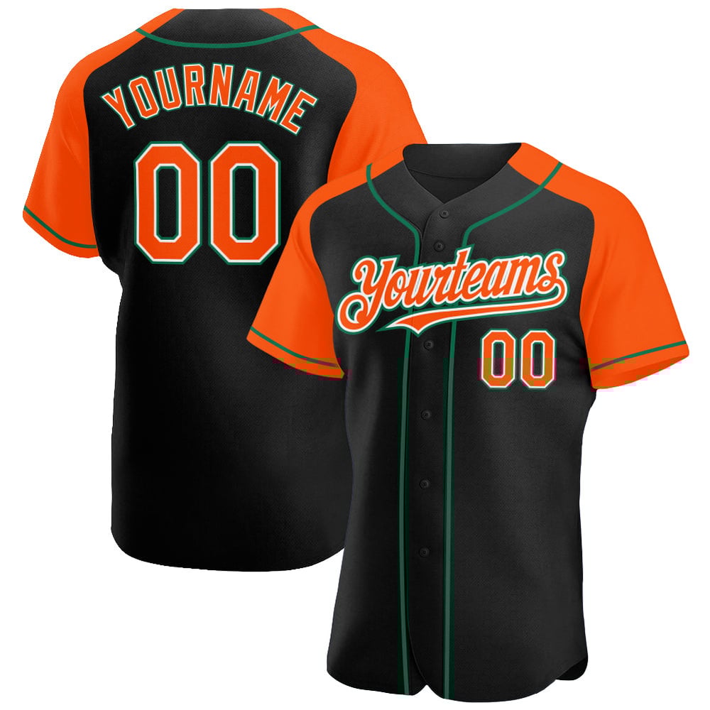 Orange-Kelly Jersey Black Green Sleeves Custom Raglan Authentic Baseball