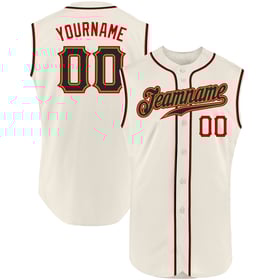 Black-Red Authentic Custom Cream Jersey Baseball Sleeveless
