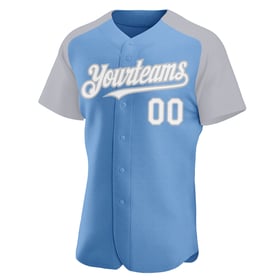 Raglan Authentic Custom White-Gray Baseball Jersey Light Blue Sleeves