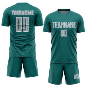 Maglia uniforme da calcio personalizzata con stampa geometrica a sublimazione grigio-bianca, colore verde acqua