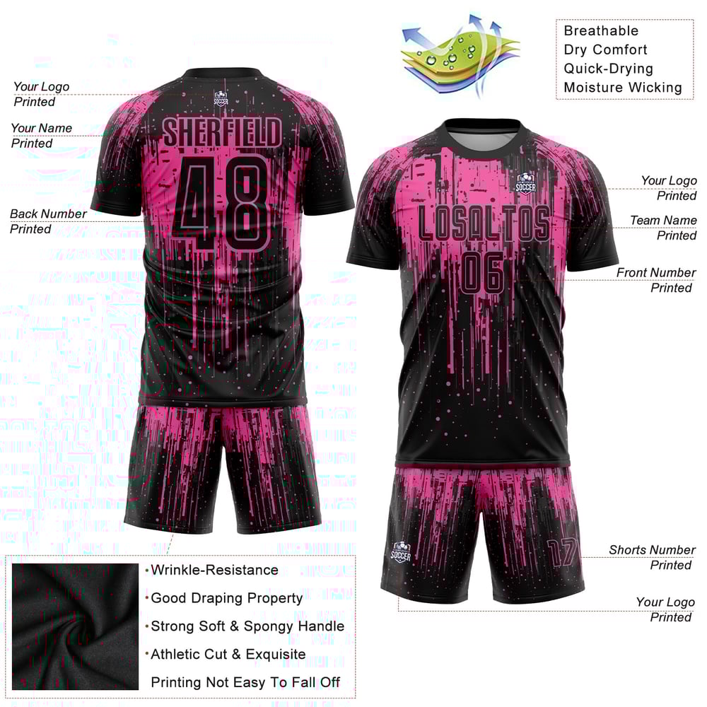 Pink Black Sublimation Custom Soccer Uniform Jersey