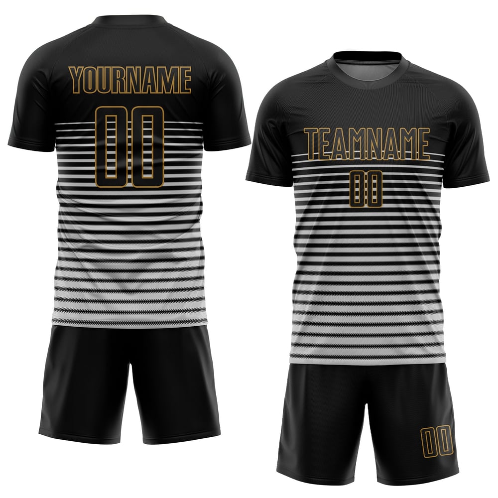 Svart-Gammal Svart Uniform Anpassad Jersey Guld Fotboll Sublimering