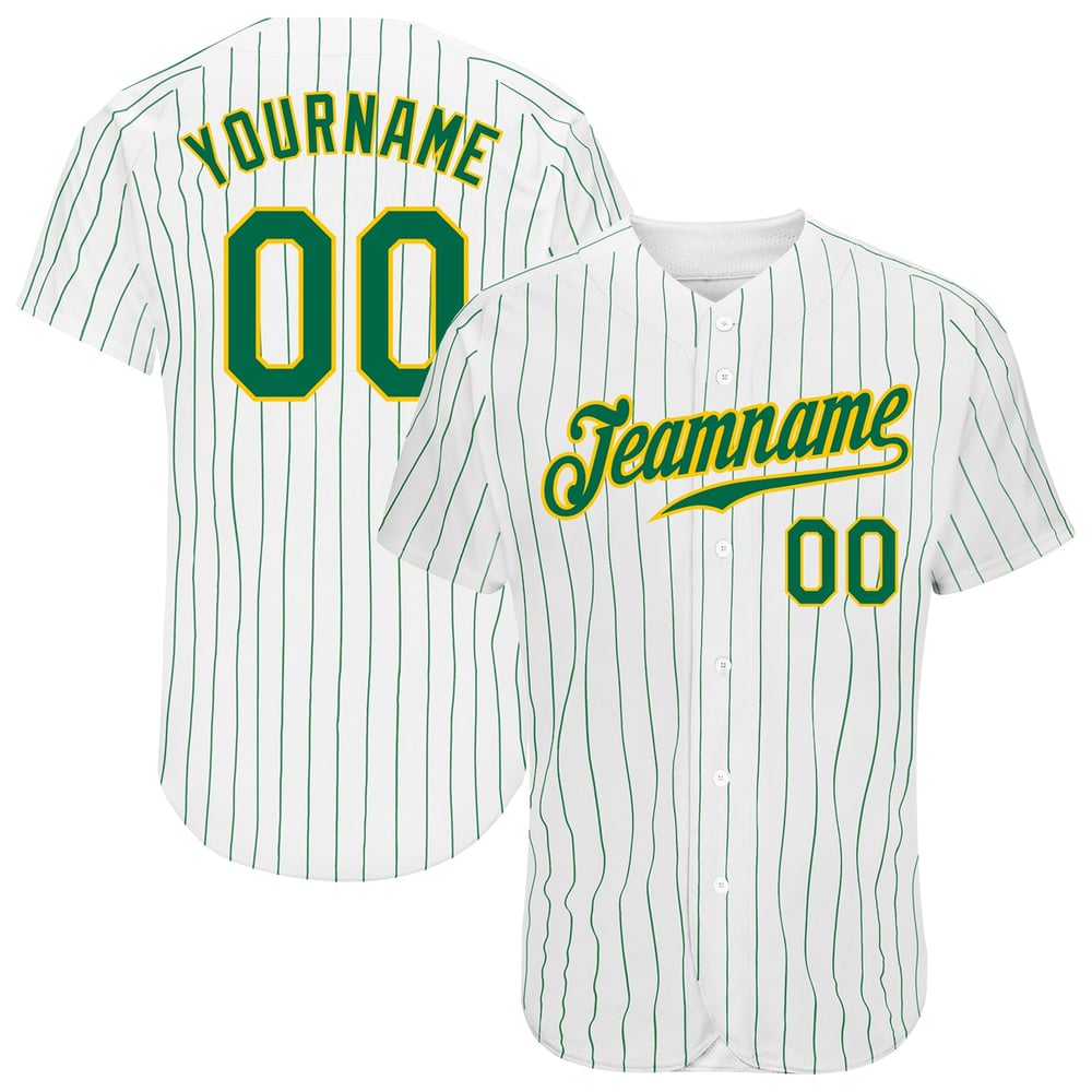 Maglia da baseball Kelly Green-Gold personalizzata a righe bianche, autentica Kelly Green