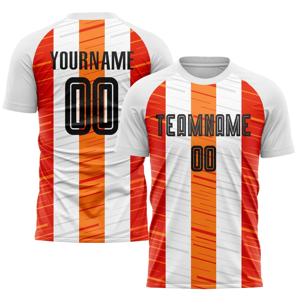 White Uniform Sublimation Custom Soccer Black-Orange Jersey