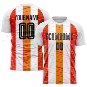 White Uniform Sublimation Custom Soccer Black-Orange Jersey
