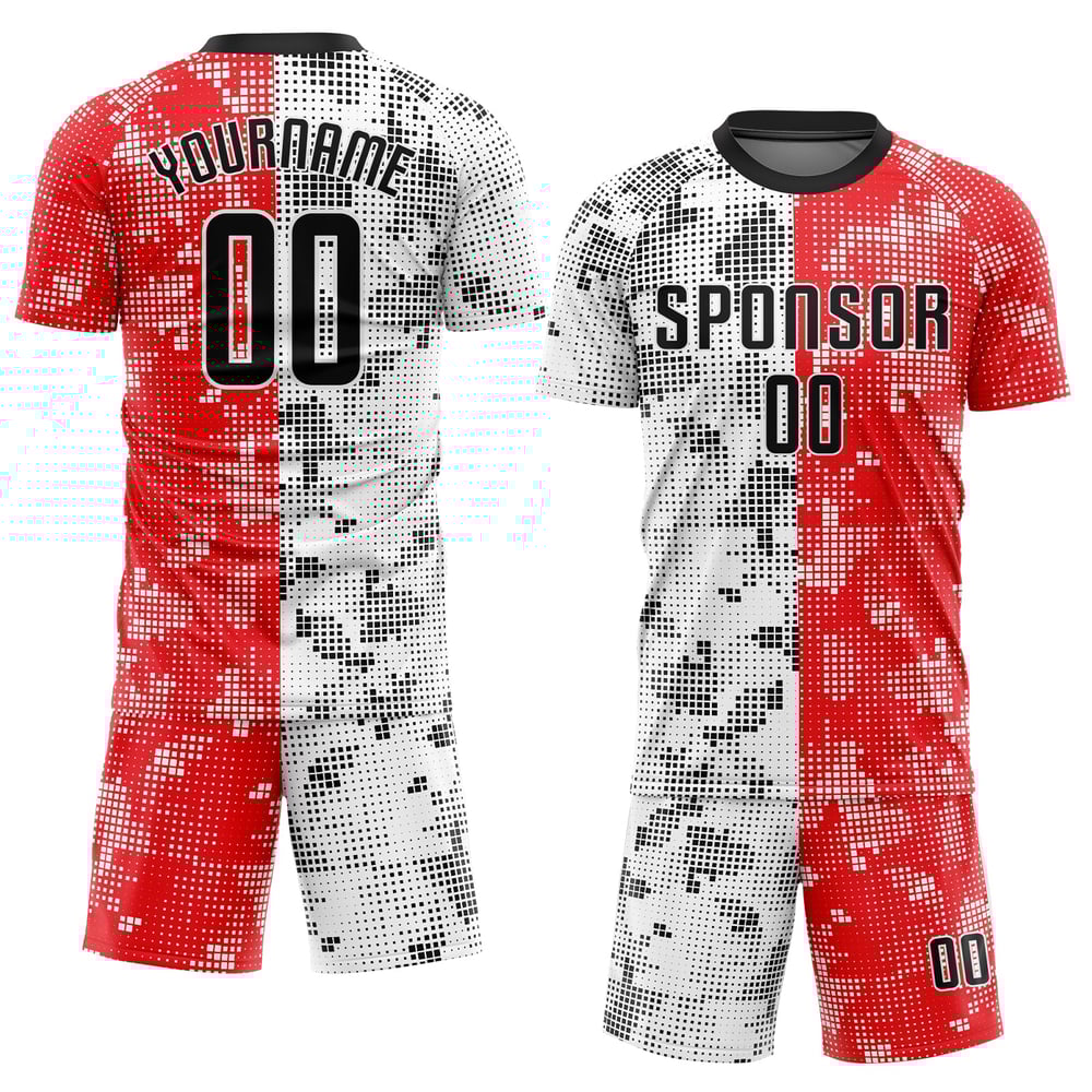 Maillot de football personnalisé à sublimation rouge, noir et blanc