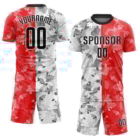 Maillot de football personnalisé à sublimation rouge, noir et blanc