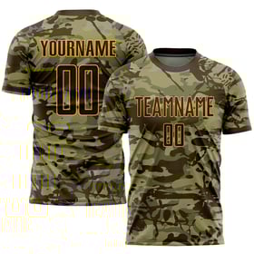 Salute Camo Sublimation Fotbollstjänst Till Anpassad Jersey Brun-Guld Uniform