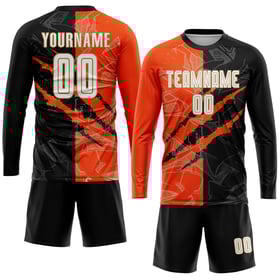 Uniform Pattern Custom Black Gold Soccer Graffiti Scratch Orange-Old White Sublimation Jersey