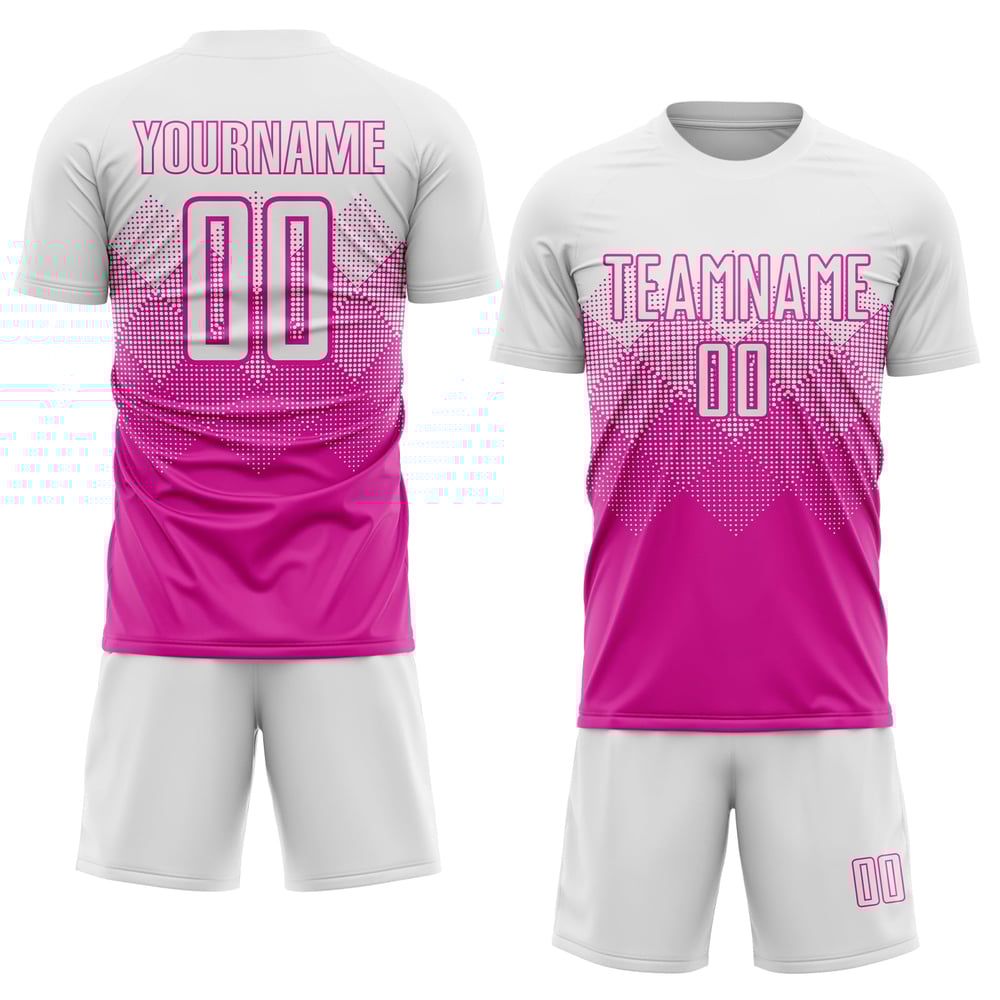 Maglia da calcio personalizzata rosa scuro bianca con stampa a sublimazione