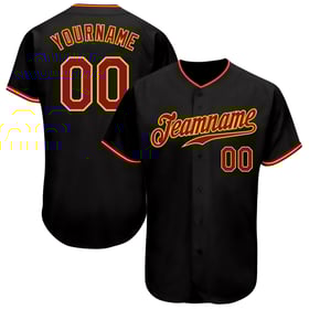 Camiseta de béisbol carmesí-dorada negra personalizada auténtica