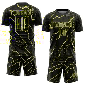 Maglia da calcio personalizzata con stampa sublimatica, uniforme gialla, fulmine nero, neon sportivo