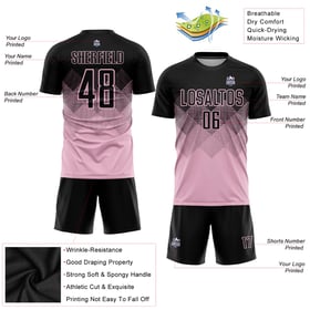 Custom Light Pink Uniform Black Jersey Sublimation Soccer