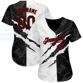 Maglia da baseball 3D rossa e nera personalizzata con motivo autentico graffiti scratch